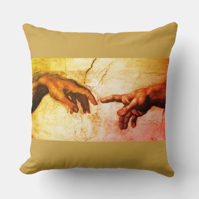 Michelangelo hands vintage art on golden cushion (Front)
