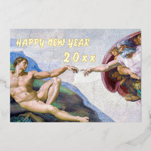 Michelangelo - Happy New Year / Creation of Adam Foil Holiday Card