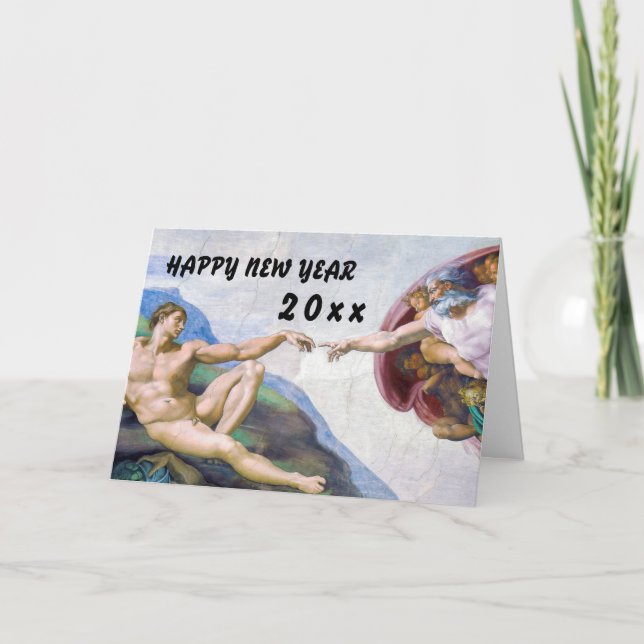 Michelangelo - Happy New Year / Creation of Adam Holiday Card (Front)