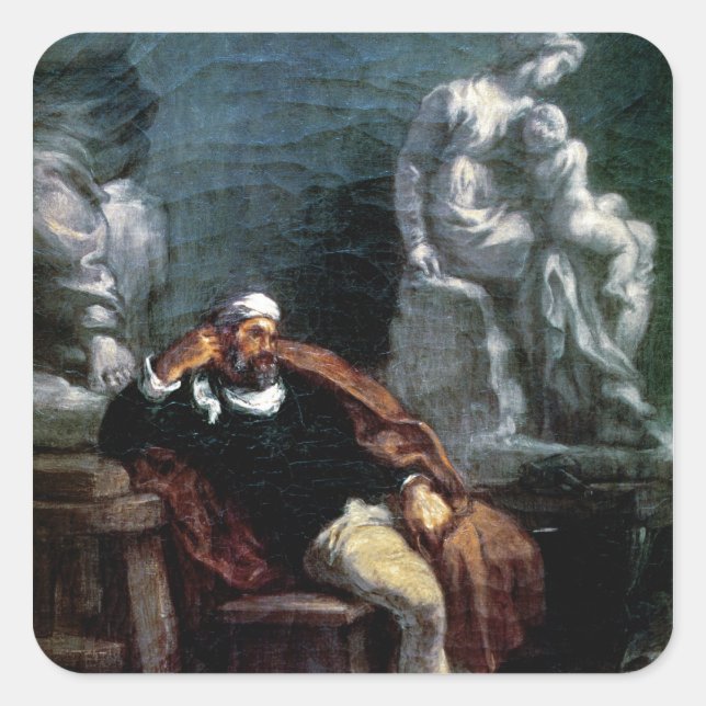 Michelangelo  in his Studio Square Sticker (Front)