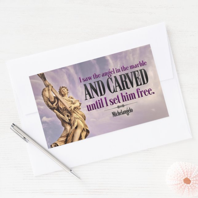 Michelangelo Inspirational Quote "Angel carved" Rectangular Sticker (Envelope)