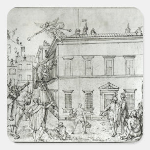 Michelangelo on horseback, visiting an artist square sticker