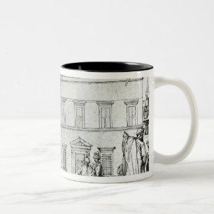 Michelangelo on horseback, visiting an artist Two-Tone coffee mug