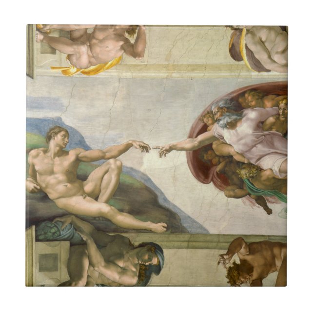 Michelangelo's Creation of Man (Creation of Adam) Ceramic Tile (Front)