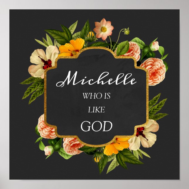 Michelle Name Meaning Royal Floral Birthday Mint Poster (Front)
