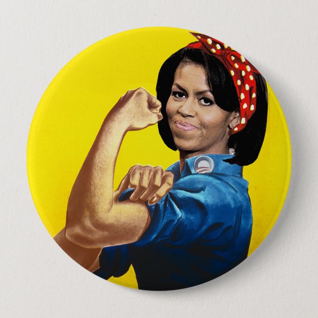 MICHELLE THE RIVETER 10 CM ROUND BADGE (Front)