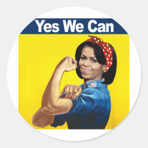 MICHELLE THE RIVETER - YES WE CAN.png Classic Round Sticker