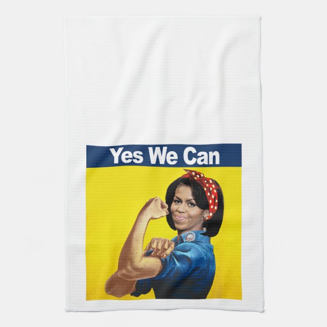Michelle the Riveter - Yes we can.png Tea Towel (Vertical)