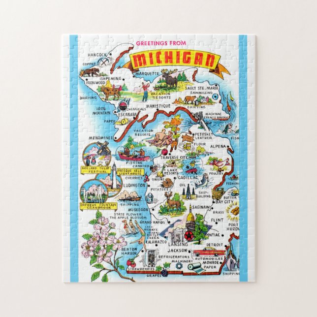 Michigan 11x14 Map Jigsaw Puzzle (Vertical)