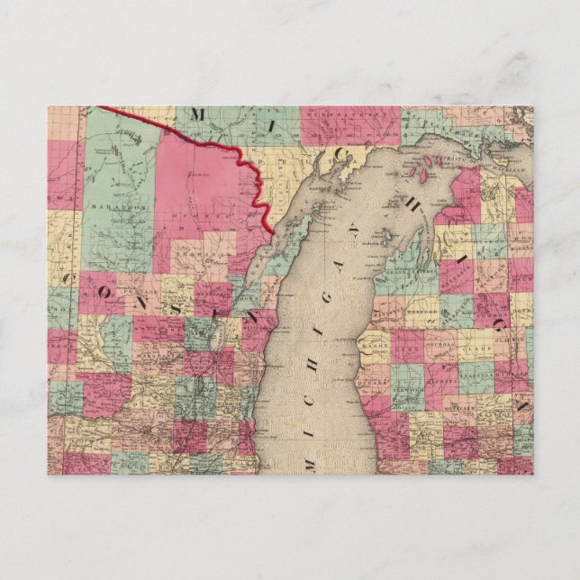 Michigan and Wisconsin Postcard (Front)