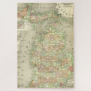 Michigan Antique Map Colourful State Norther UP Jigsaw Puzzle