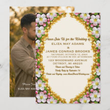 Michigan Apple Blossom Vertical Photo Wedding Invi