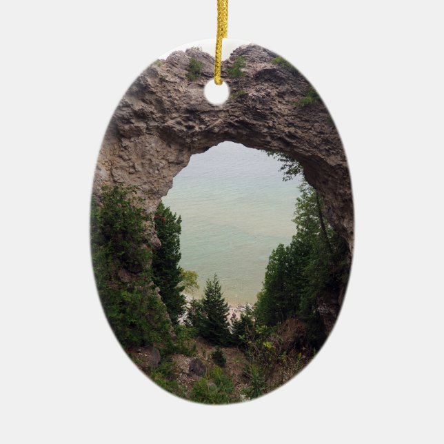Michigan Arch Rock Geology Photo Ceramic Tree Decoration (Front)