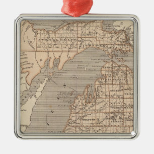 Michigan Atlas Map Metal Tree Decoration
