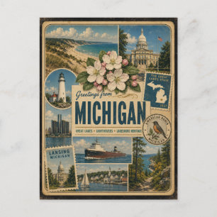 Michigan Authentic Vintage Style Postcard