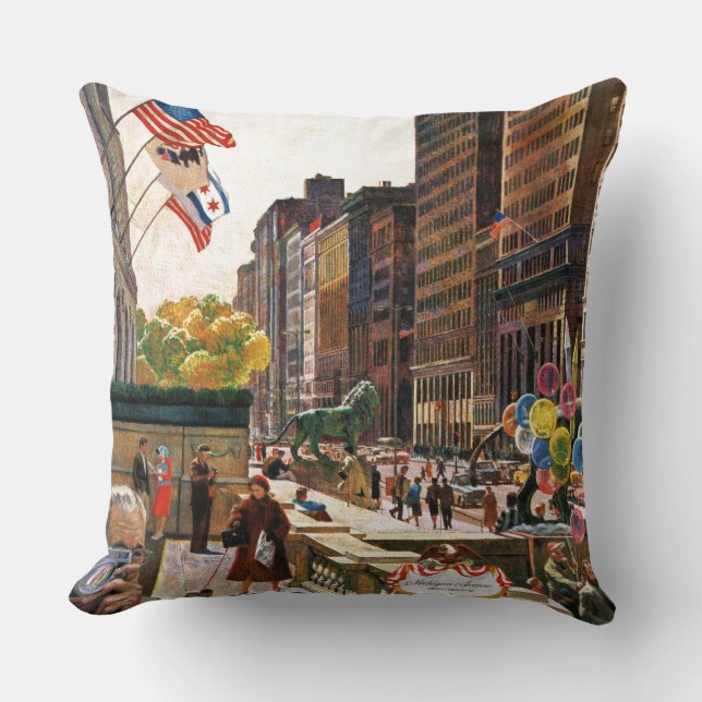Michigan Avenue, Chicago by John Falter Cushion (Front)