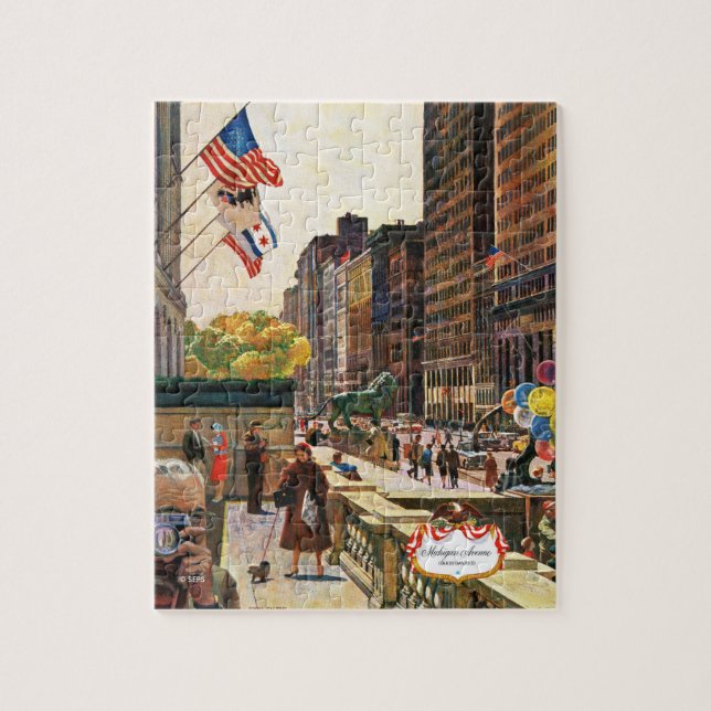 Michigan Avenue, Chicago by John Falter Jigsaw Puzzle (Vertical)