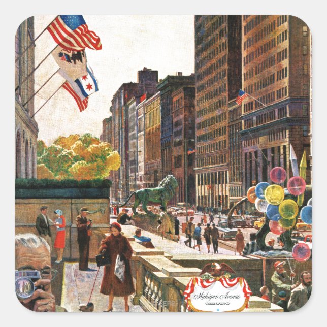 Michigan Avenue, Chicago by John Falter Square Sticker (Front)