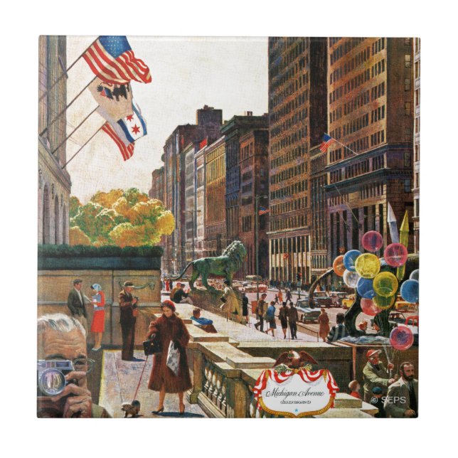 Michigan Avenue, Chicago by John Falter Tile (Front)