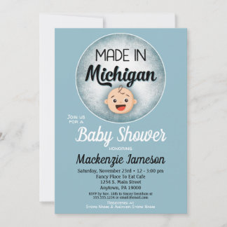 Michigan Baby Shower Funny Blue Boys Invitation