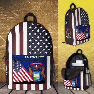 Michigan backpack, vintage American flag /Michigan Printed Backpack