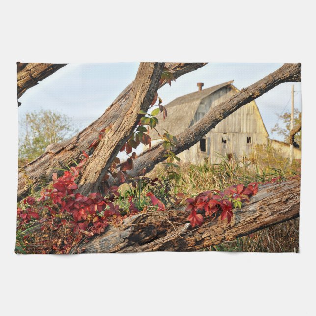 Michigan Barn in Fall Tea Towel (Horizontal)