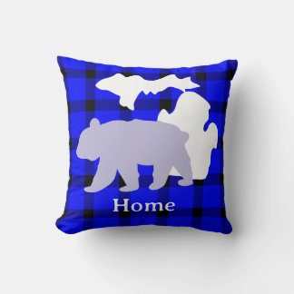 Michigan Bear Home in Buffalo Plaid Cushion