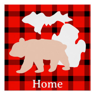 Michigan Bear Home in Buffalo Plaid Poster