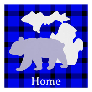 Michigan Bear Home in Buffalo Plaid Poster