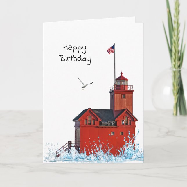 Michigan Big Red Lighthouse Birthday  Card (Front)
