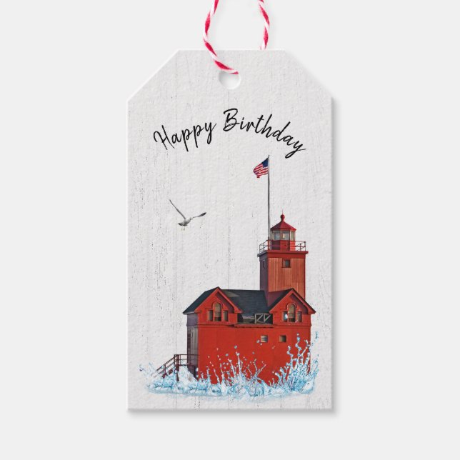Michigan Big Red Lighthouse  Gift Tags (Front)