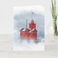 Michigan Big Red Lighthouse In Winter