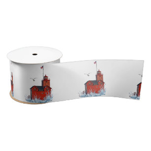 Michigan "Big Red" Lighthouse Satin Ribbon