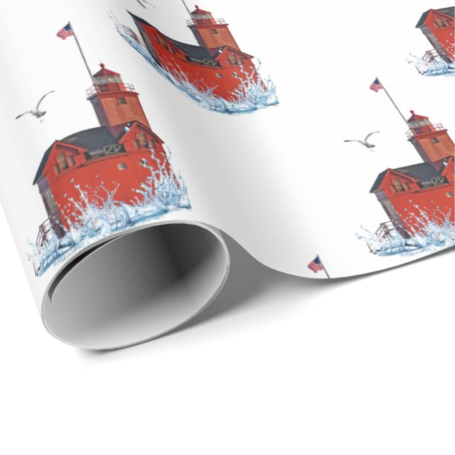 Michigan "Big Red" Lighthouse Wrapping Paper (Roll Corner)