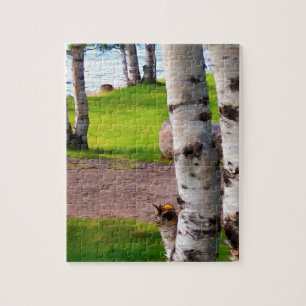 Michigan Birch Trees By Lake Jigsaw Puzzle