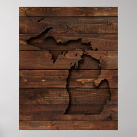 Michigan Brown Wood Carved