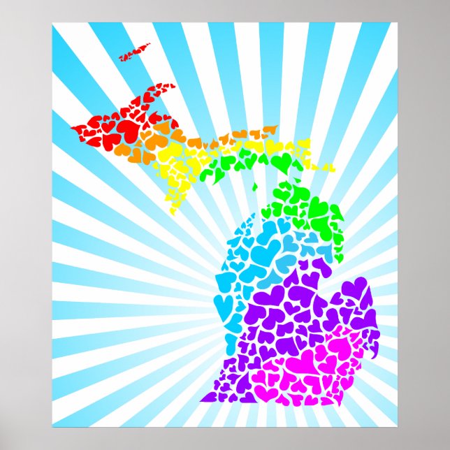 michigan burst rainbow hearts poster (Front)