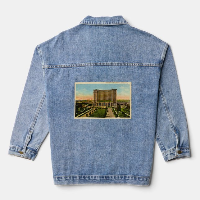 Michigan Central Station Detroit, Michigan Denim Jacket (Back)