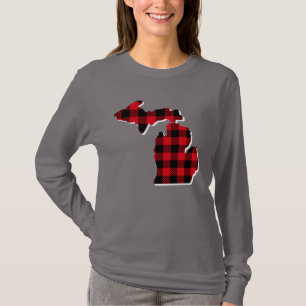 Michigan Christmas Plaid State map outline shirt