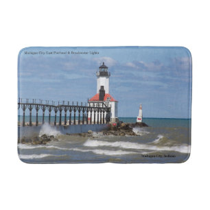 Michigan City East Pier & Bkw Lights bathmat
