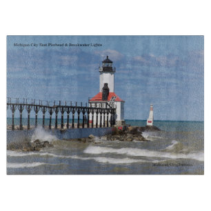 Michigan City East Pierhead & Bkw Lights Cut board
