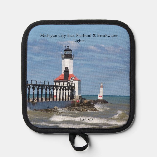 Michigan City East Pierhead & Breakwater Light Pot Holder (Front)