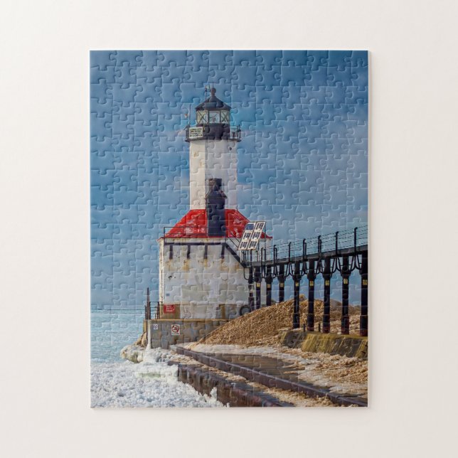 Michigan City East Pierhead Lighthouse Jigsaw Puzzle (Vertical)