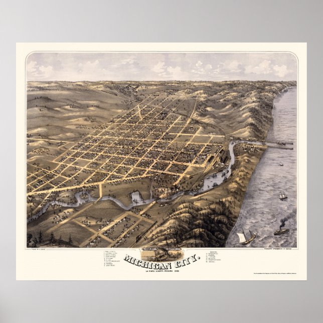 Michigan City, IN Panoramic Map - 1869b Poster (Front)