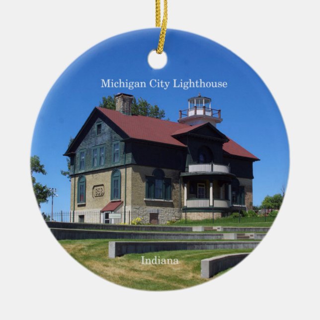 Michigan City Lighthouse circle ornament (Front)