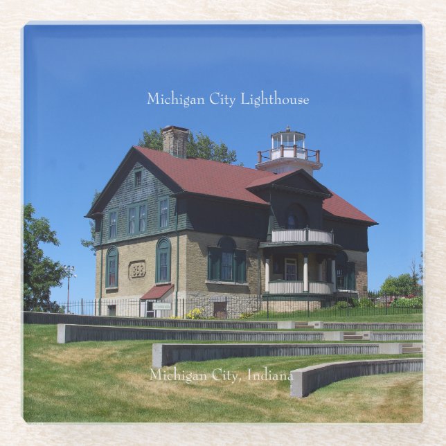 Michigan City Lighthouse glass coaster (Front)