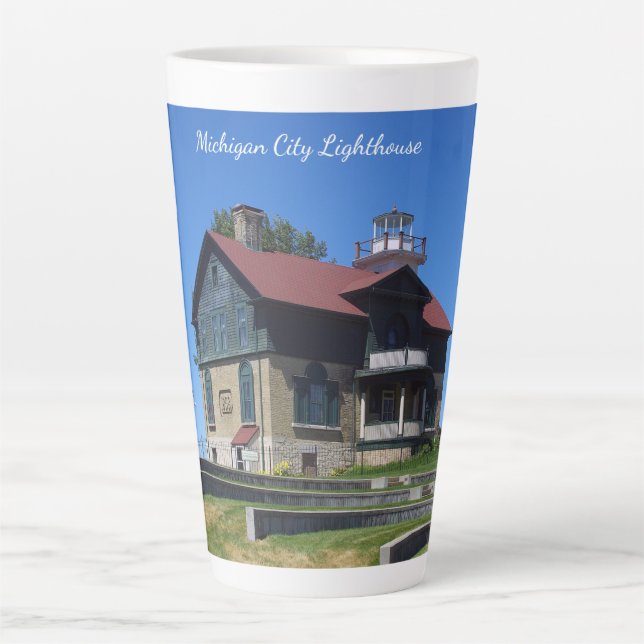 Michigan City Lighthouse latte mug (Front)