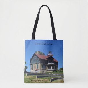 Michigan City Lighthouses all over tote bag