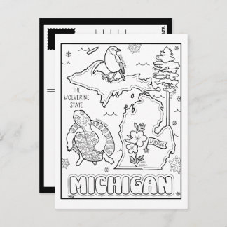 michigan colour me collage postcard