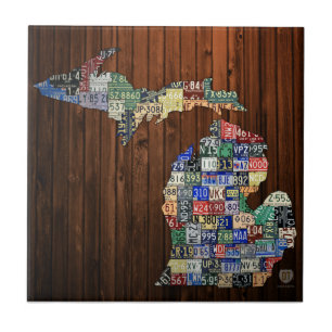 Michigan Counties License Plate Map Ceramic Tile